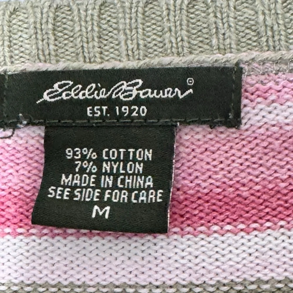 Eddie Bauer Size Medium Pink/Green/White Striped Cotton/Nylon Crew Neck Sweater